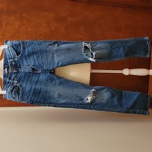 HOLLISTER | Men's Medium Wash Dad Jean Epic Flex with Holes in Knees size 29x32